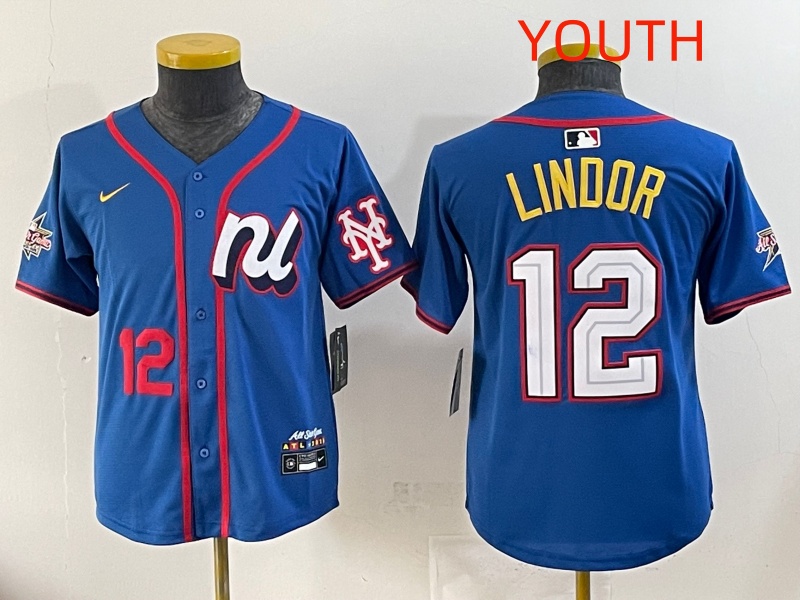 Youth 2025 New York Mets #12 Lindor Blue All star Nike MLB Jersey style 4->youth mlb jersey->Youth Jersey